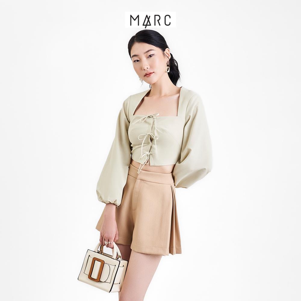 Áo kiểu nữ MARC FASHION croptop tay dài cổ vuông thắt 3 nơ trước FASH101322