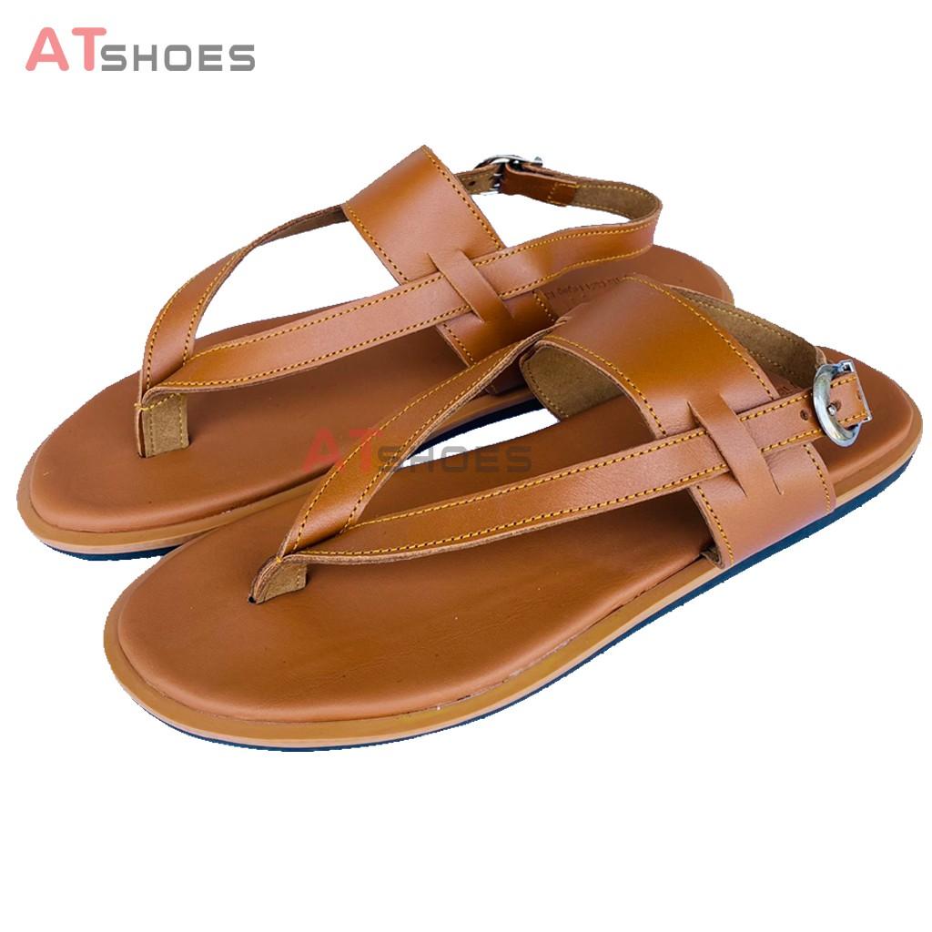 Sandal Unisex Da Bò Thật Không Thấm Nước Kiểu Dáng Thời Trang Atshoes XDD11(Đen - Nâu