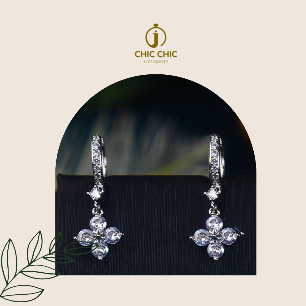 Bông tai Nữ Cá TÍnh Bạc Dạng Móc Hình Cánh Hoa Đính Đá Zircon Lấp Lánh | Bông Tai Chic Chic A72