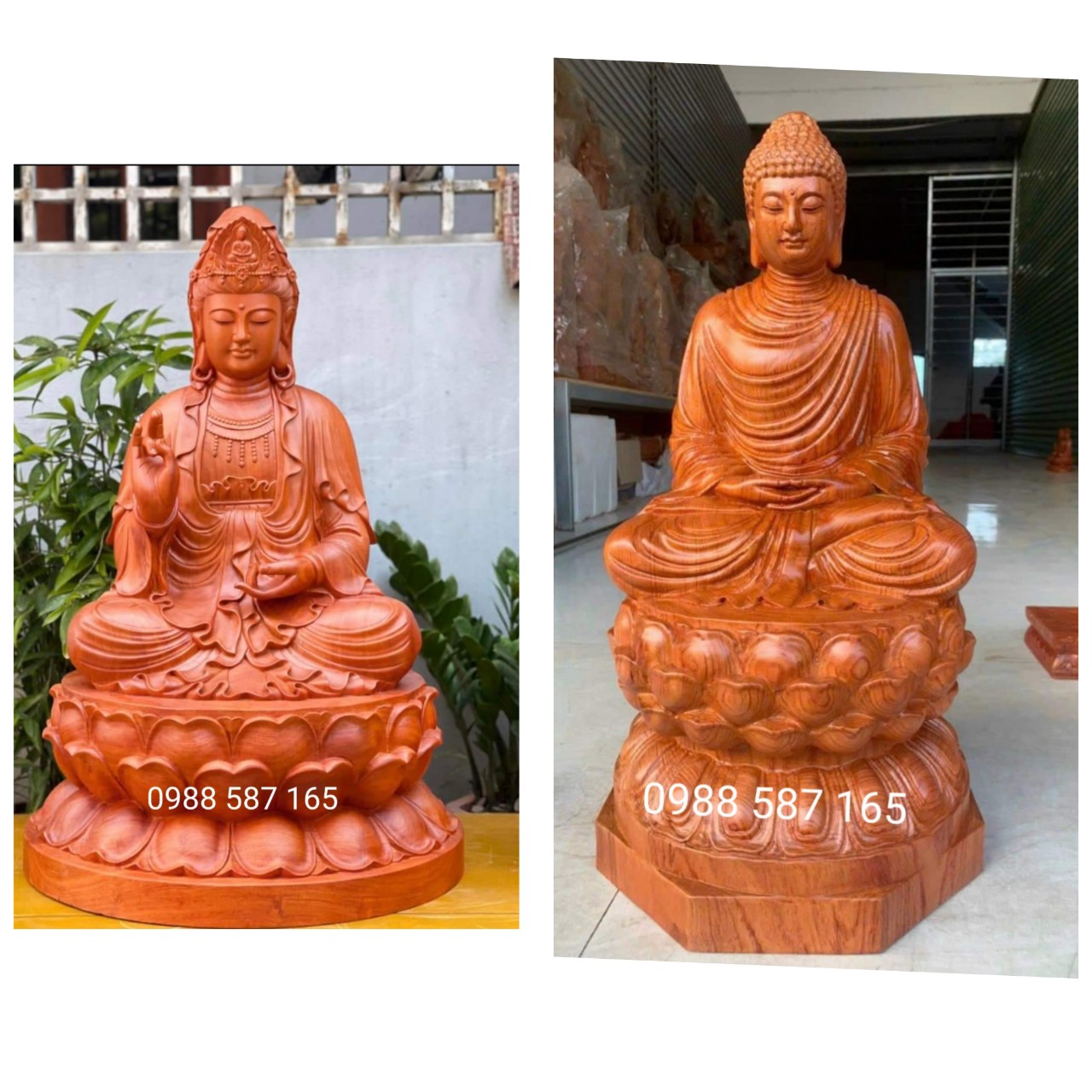 Tượng Phật bà Quan Âm- Phật Ông gỗ hương nguyên khối cao 50cm