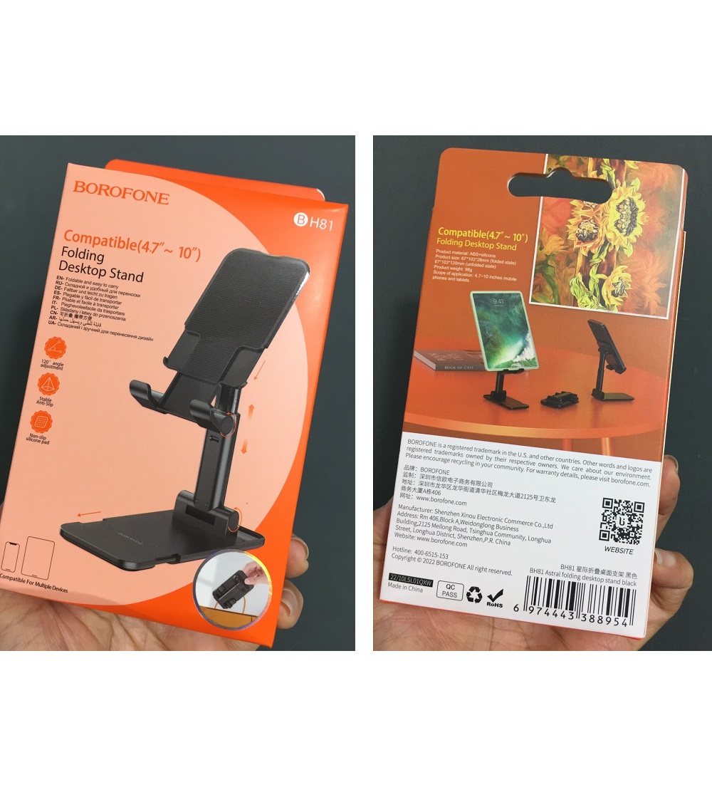 Giá đỡ mini đẻ bàn dạng xếp nhỏ gọn cho điện thoại máy tính bảng Borofone BH81 _ hàng chính hãng