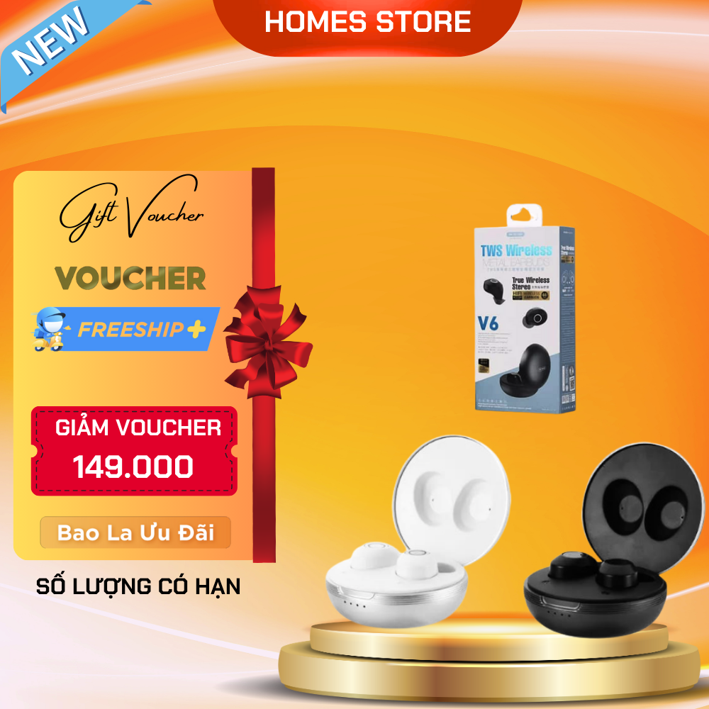 Tai nghe True Wireless Remax TWS-V6 Thời Gian Nghe 12 Tiếng Bluetooth 5.0 Âm Thanh HIFI - Hàng Chính Hãng