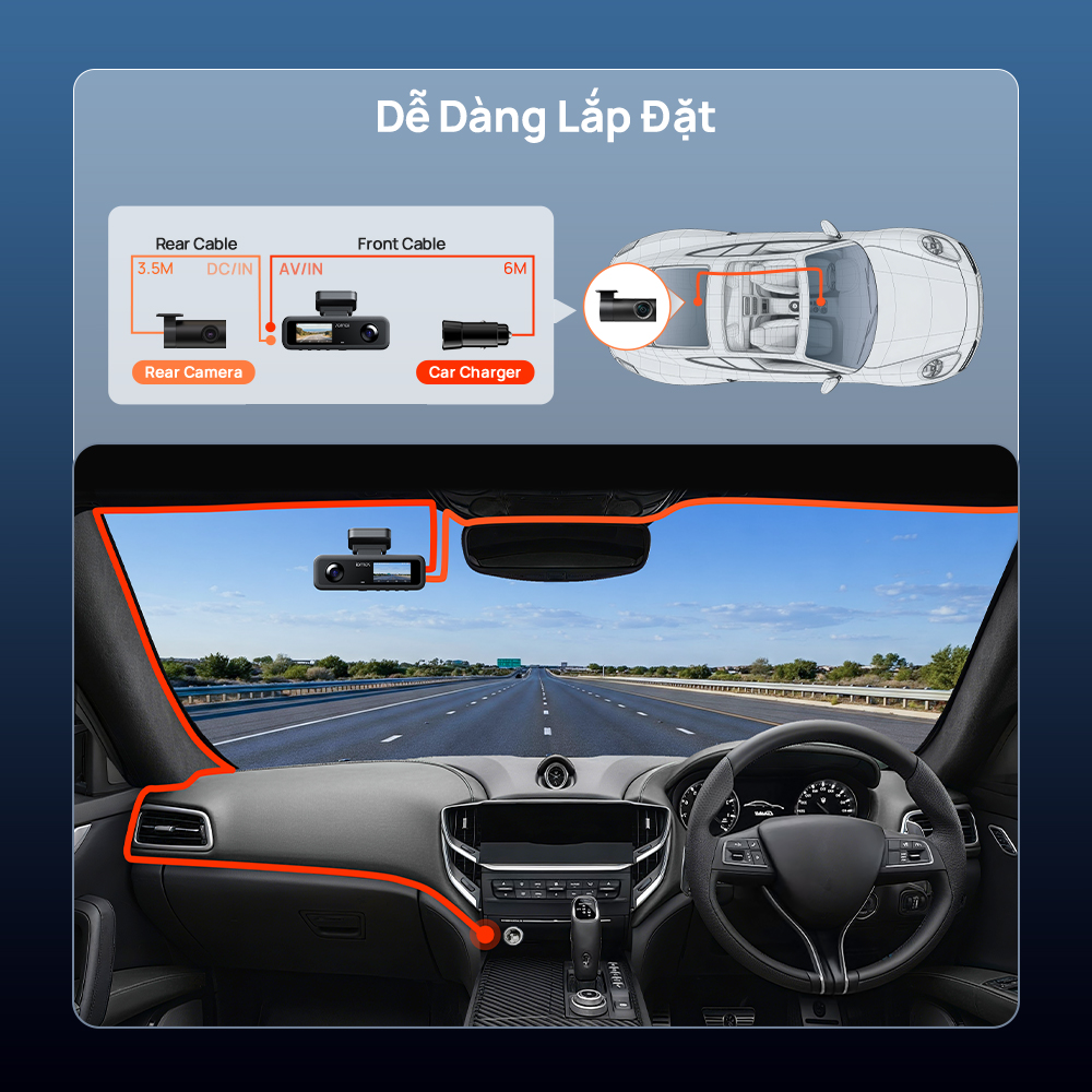Camera hành trình ô tô 70mai T400 ghi hình 3 mắt (Trước - Trong - Sau) có tích hợp GPS, giám sát toàn diện cho xe dịch vụ, xe gia đình - Hàng chính hãng