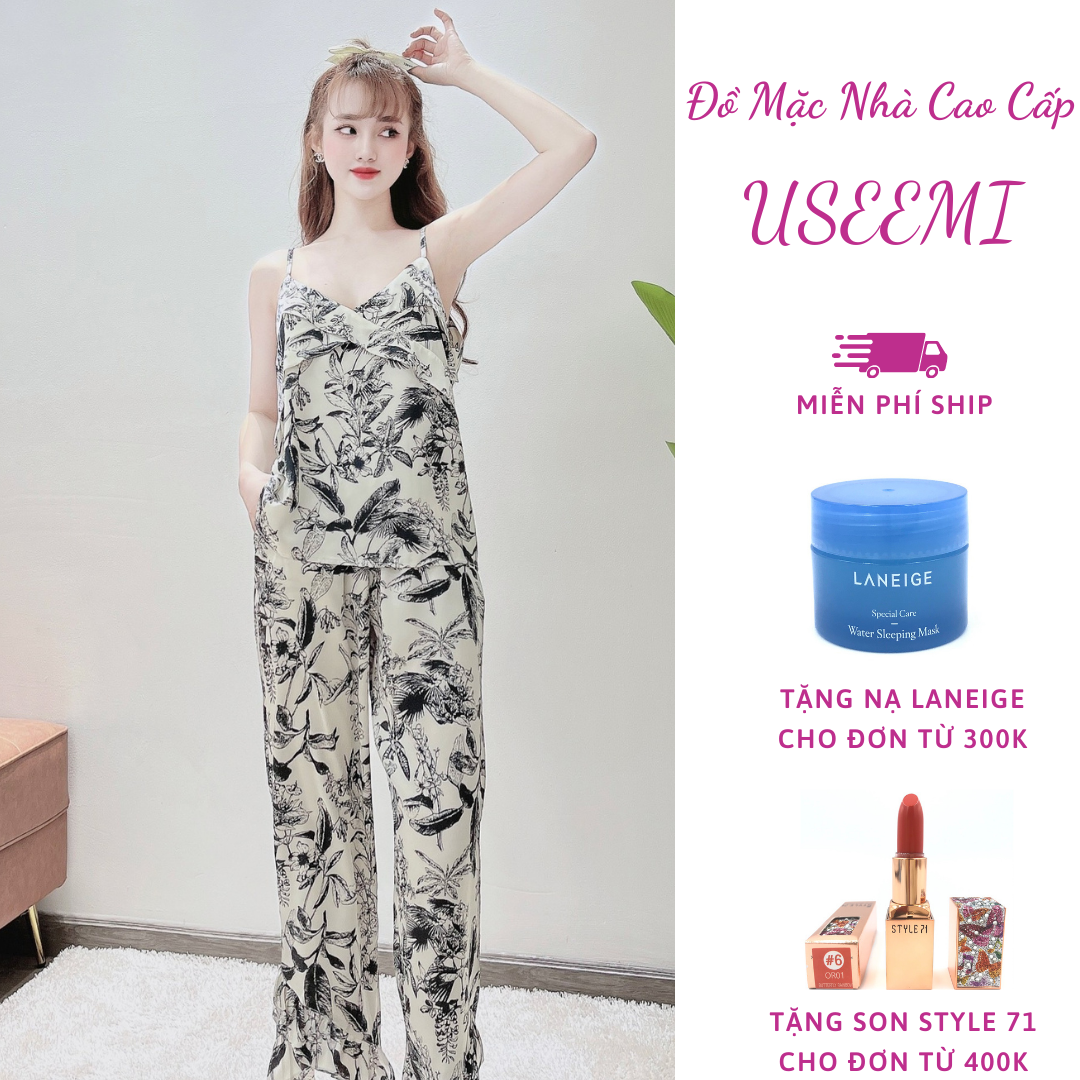 Đồ Bộ Quần Dài Mặc Ở Nhà- Bộ Ngủ Nữ Áo 2 Dây Sexy Mặc  Mùa Hè,,Thu Nhiều Họa Tiết Dễ Thương, USEEMI