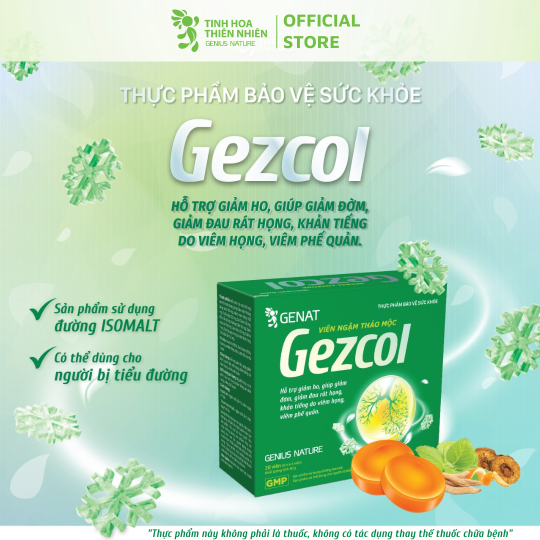 Combo 3 hộp viên ngậm Ho thảo mộc Gezcol Hỗ trợ giảm đau rát họng, khản tiếng do viêm họng, viêm phế quản - Genat