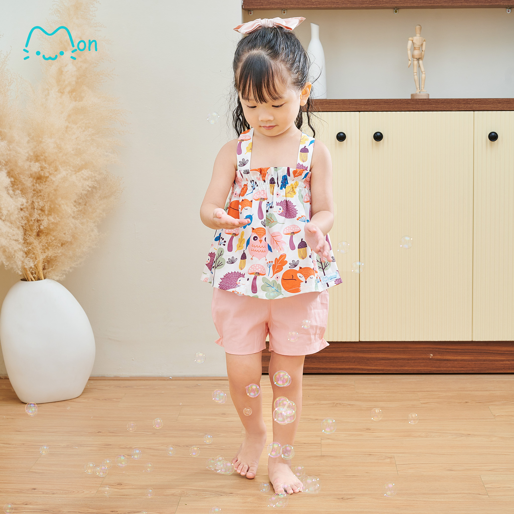 Bộ đồ bé gái mùa hè hai dây chất liệu Cotton cao cấp, nhẹ mát, phù hợp mặc nhà, đi chơi, đi học MonBabies MS2243