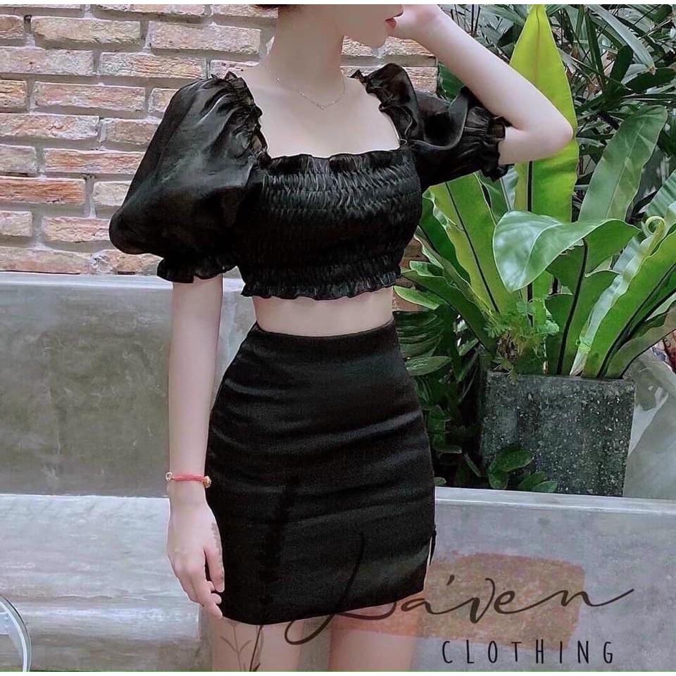 Sét áo croptop và chân váy xinh