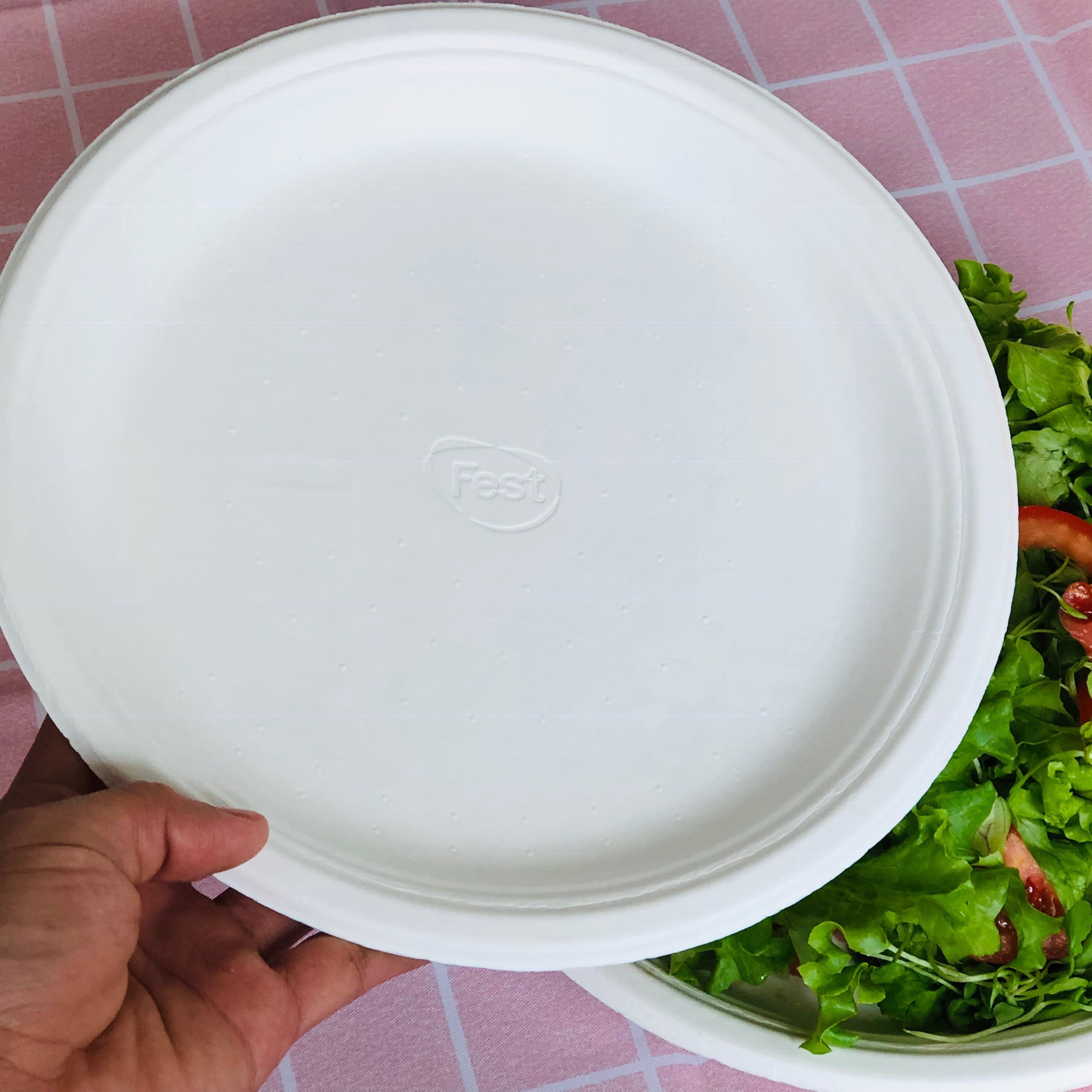 Dĩa Giấy FEST BIO PLATE 9 Inches Trắng THÁI LAN Cao Cấp Hàng Nhập Khẩu, Không Tráng PE, Dùng Tốt Trong Lò Vi Sóng, Nướng ở Nhiệt Độ Tối Đa 180 Độ - CHÍNH HÃNG F004 (Tặng Kèm Móc Khóa KETILO)