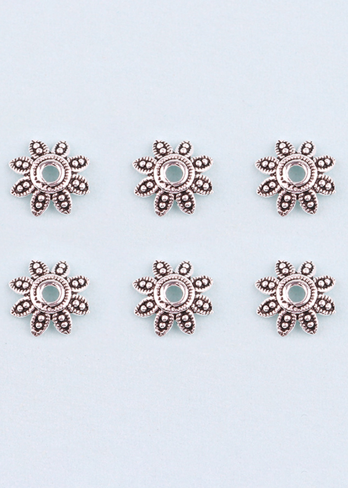 Combo 10 cái charm bạc chụp hạt họa tiết hoa văn lá 8 cánh - Ngọc Quý Gemstones