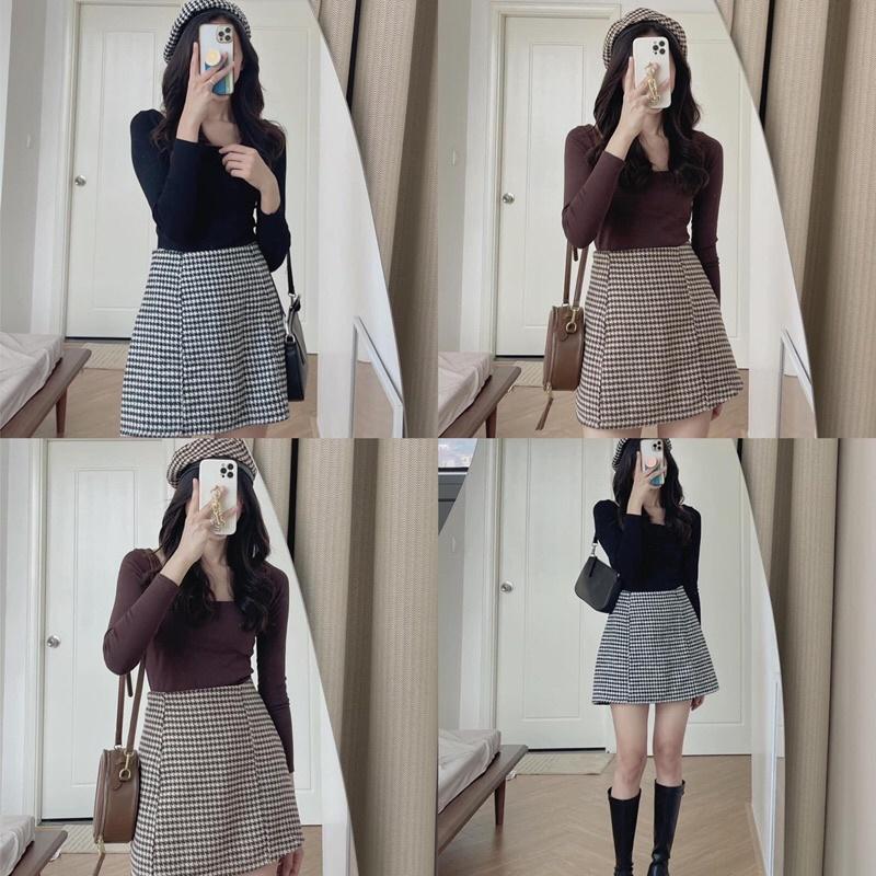 Set dạ kẻ kèm mũ