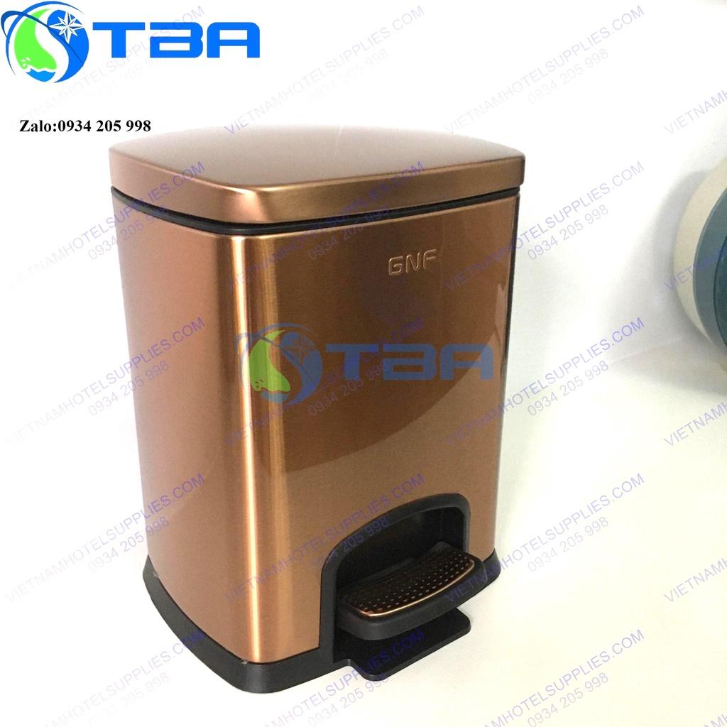 Thùng rác đạp chân GNF 5L hình chữ nhật màu vàng đồng cao cấp