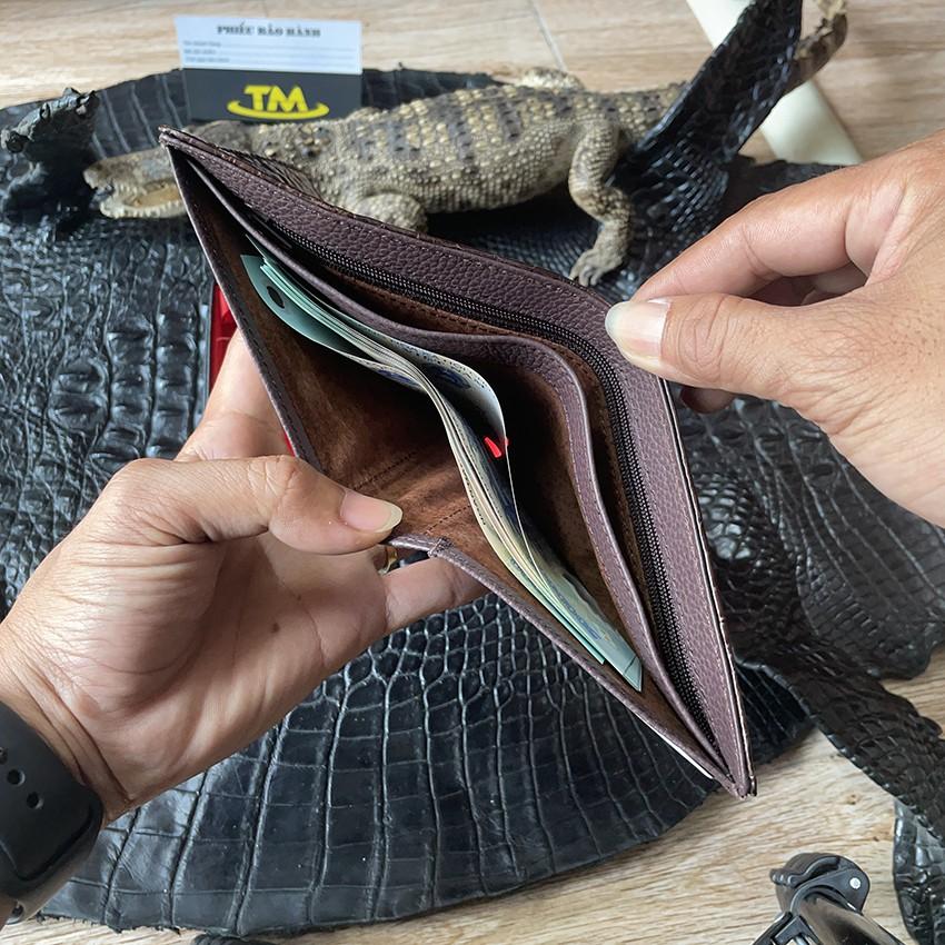 Bóp Da Cá Sấu Ví Nam Cá Sấu Gai Đuôi Cao Cấp Giá Rẻ Màu Nâu ST03 Full Hộp