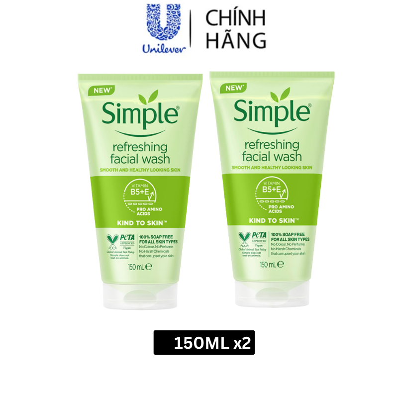 Combo 2 Sữa rửa mặt Simple giúp da sạch thoáng 150mlx2