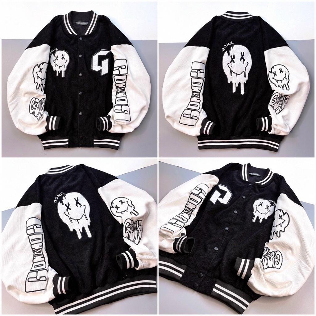 Áo Khoác Bomber Nhung Tăm 2 Lớp Jacket Varsity Logo Thêu G Form rộng Unisex Nam Nữ Couple, Áo Khóac Form Rộng Nhung Tâm Jacket Varsity Graffiti V4, Áo Khóac Nhung Tâm Jacket Varsity Form Rộng Gonz