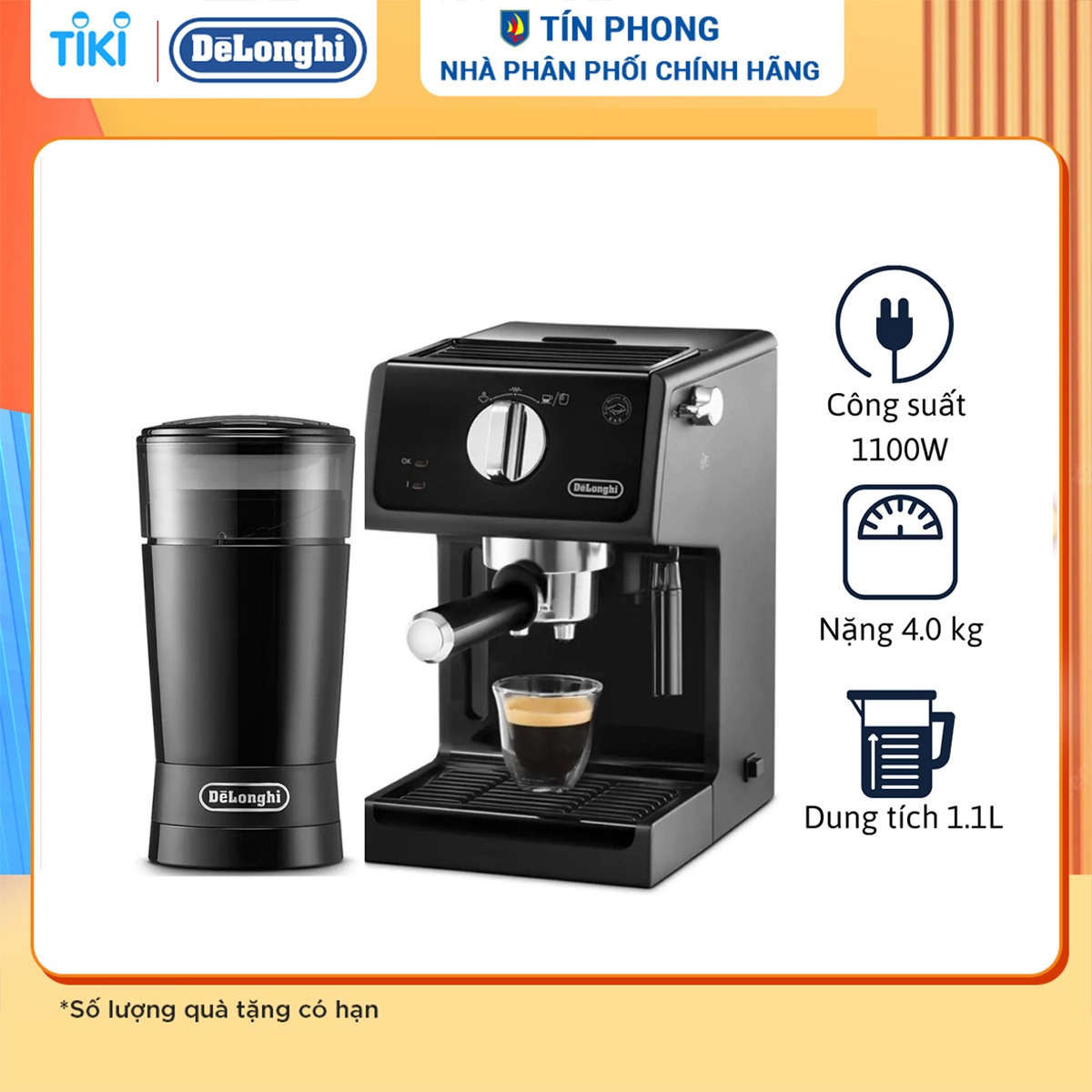 Combo máy pha và máy xay cafe Delonghi ECP31.21 + KG200 - Hàng chính hãng