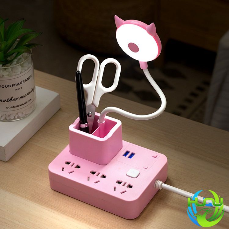 Đèn Bàn Điều Khiển Từ Xa Huqu Tích Hợp Hộp Đựng Bút ,Ổ Cắm Điện Và Cổng Sạc USB HQ-T3 -Hàng Chính Hãng .