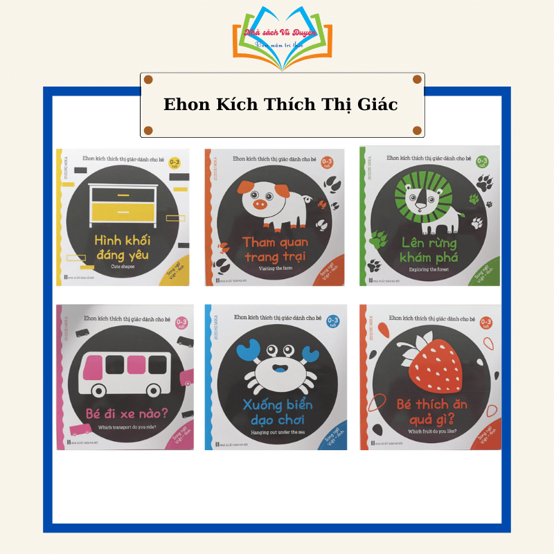Bộ 6 cuốn Ehon kích thích thị giác dành cho bé 0-3 tuổi, chất liệu giấy chống thấm nước