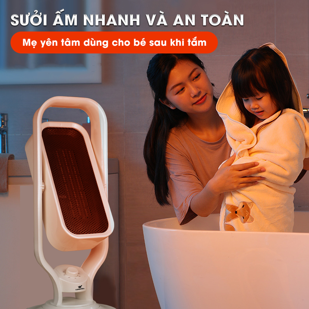 Máy sưởi gốm, đèn sưởi cho bé Ceramic không đốt cháy Oxy, không khô da, chính hãng CameWell H1, công suất 2500W xoay 4 chiều