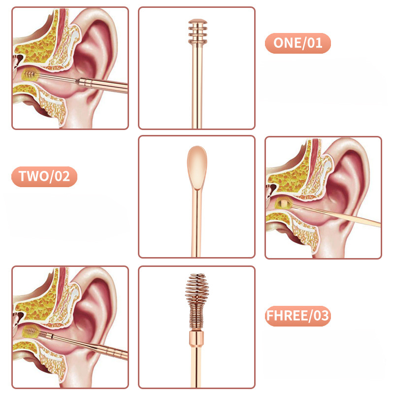 Bộ dụng cụ lấy ráy tai chuyên nghiệp 6 món cao cấp bằng thép không rỉ- Tặng kèm túi đựng sang trọng treo móc khóa