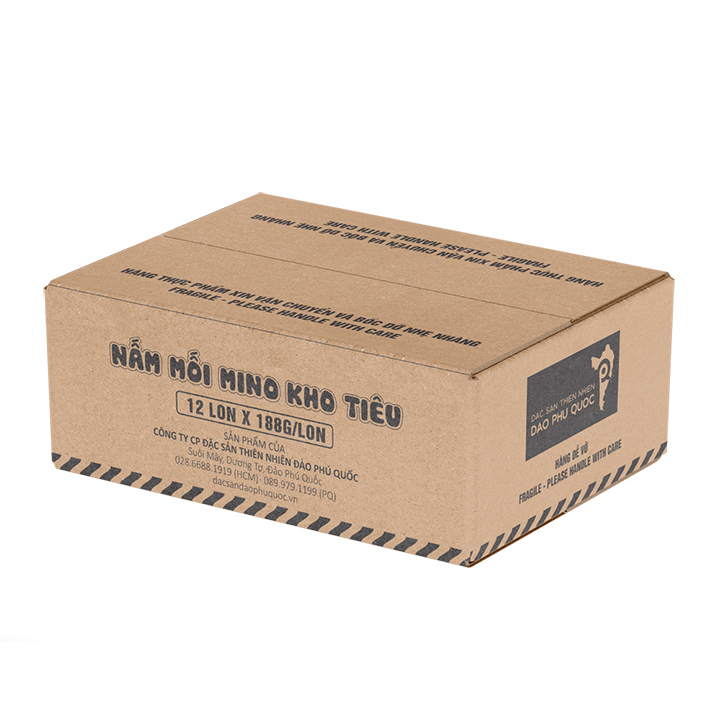 THÙNG 18 LON NẤM MỐI MINO KHO TIÊU 150gr - NMMKT-18, ĐẶC SẢN ĐẢO PHÚ QUỐC - 8938531691096