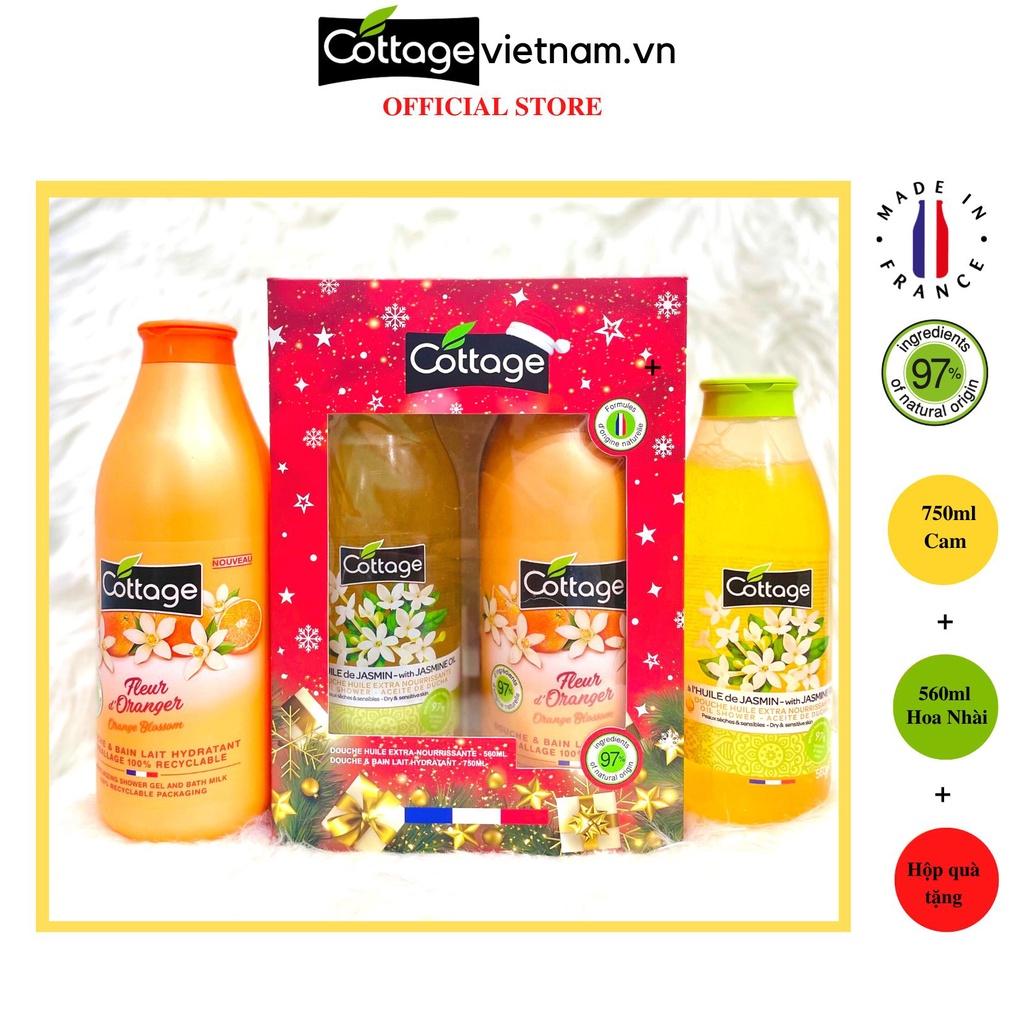 Combo Hộp Quà Tặng 2 Món sữa tắm Dưỡng ẩm Cottage 560ml Hoa Nhài và 750ml Hương Hoa Cam