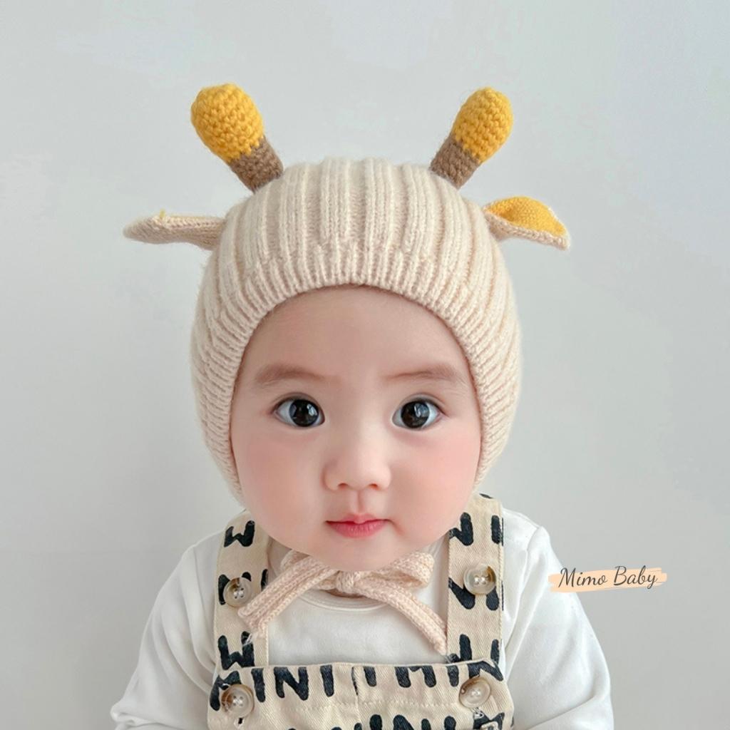 Mũ len sừng hươu dễ thương, nón len sọc dọc mùa đông cho bé ML191 Mimo Baby