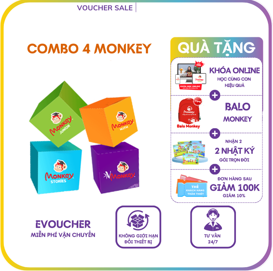 Evoucher - Combo 4 Monkey (Monkey Junior, Storíe, Math, Vmonkey) 