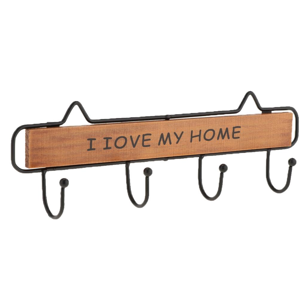 Multi-purpose Wall Mount Wood Metal Hanger Hooks for Coat Robe Brown 4 Hooks