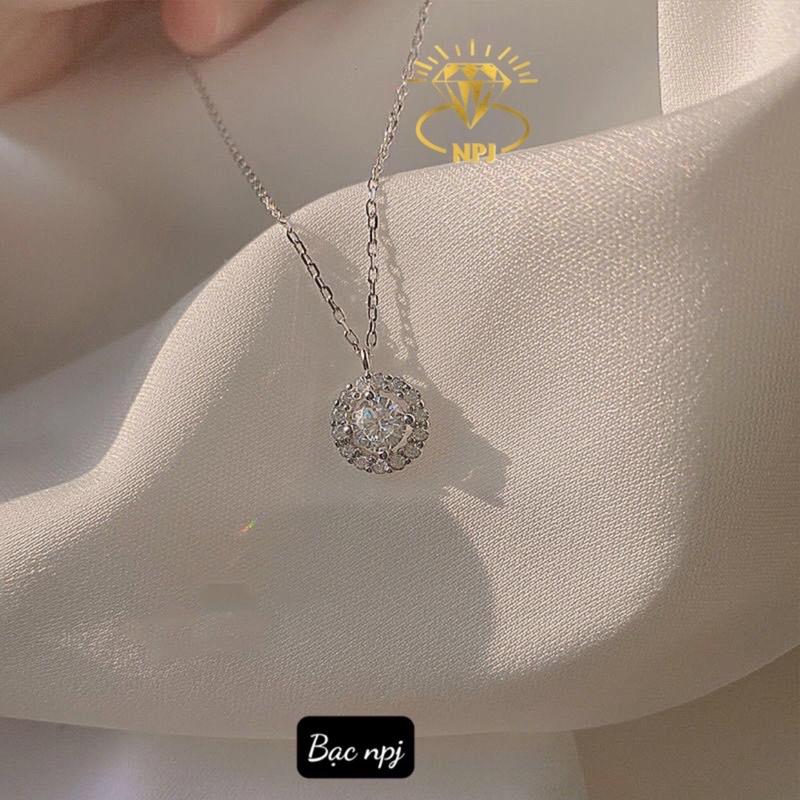 Dây chuyền mặt tròn đính đá, lấp lánh dễ đeo, chuẩn bạc ta - bạc Npj