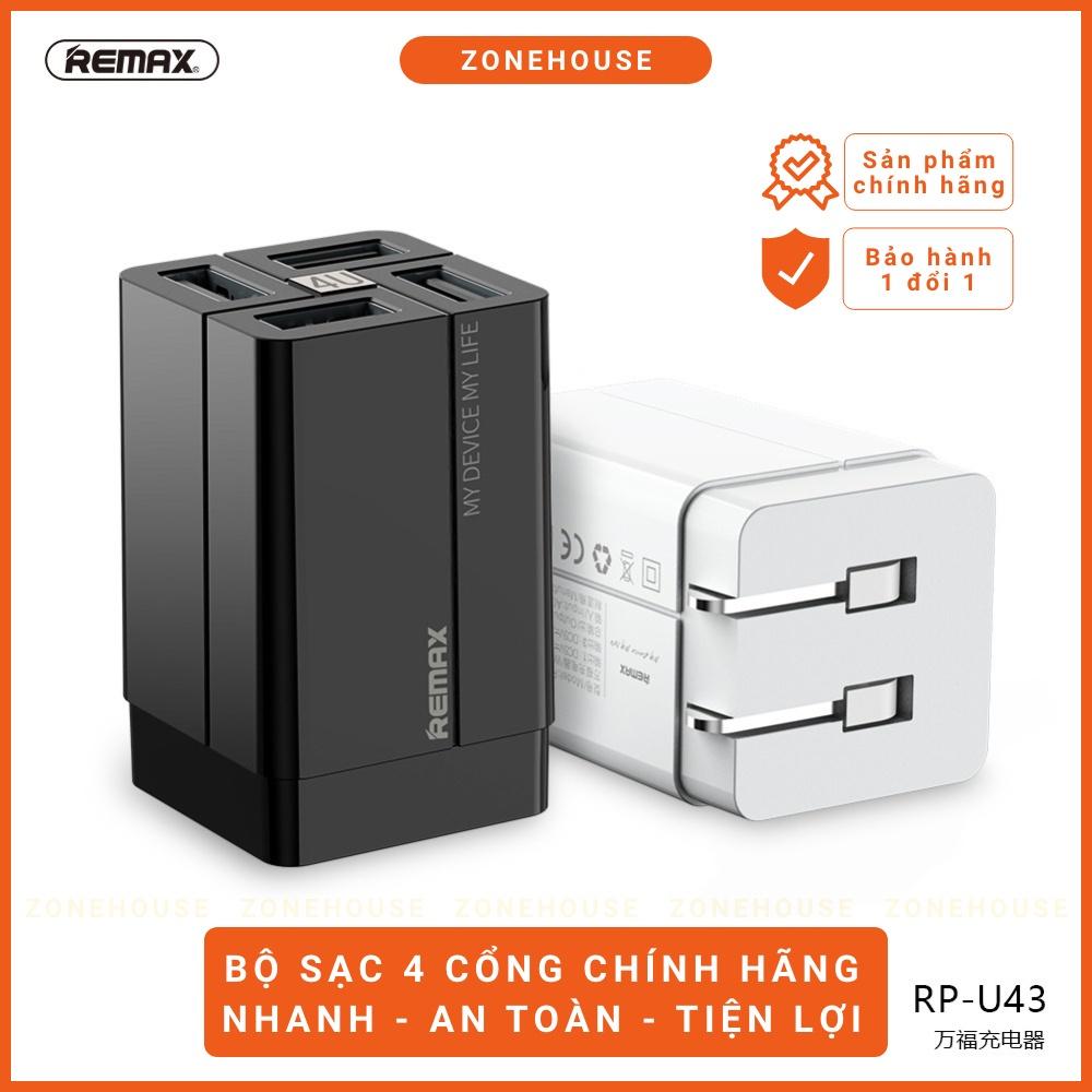 Cục Sạc Nhanh 4 cổng REMAX - Cục Sạc Điện Thoại Thông Minh, Chân Gập Tiện Dụng, Sạc Đa Năng, RẺ - Hàng Chính Hãng