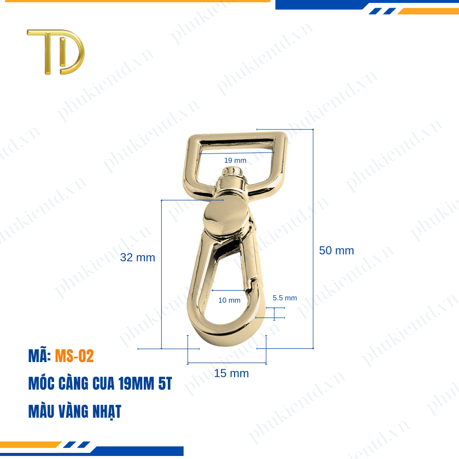 Móc càng cua túi xách,móc khóa càng cua túi xách,móc chó túi xách 19mm Mạ điện bền 5-8 năm