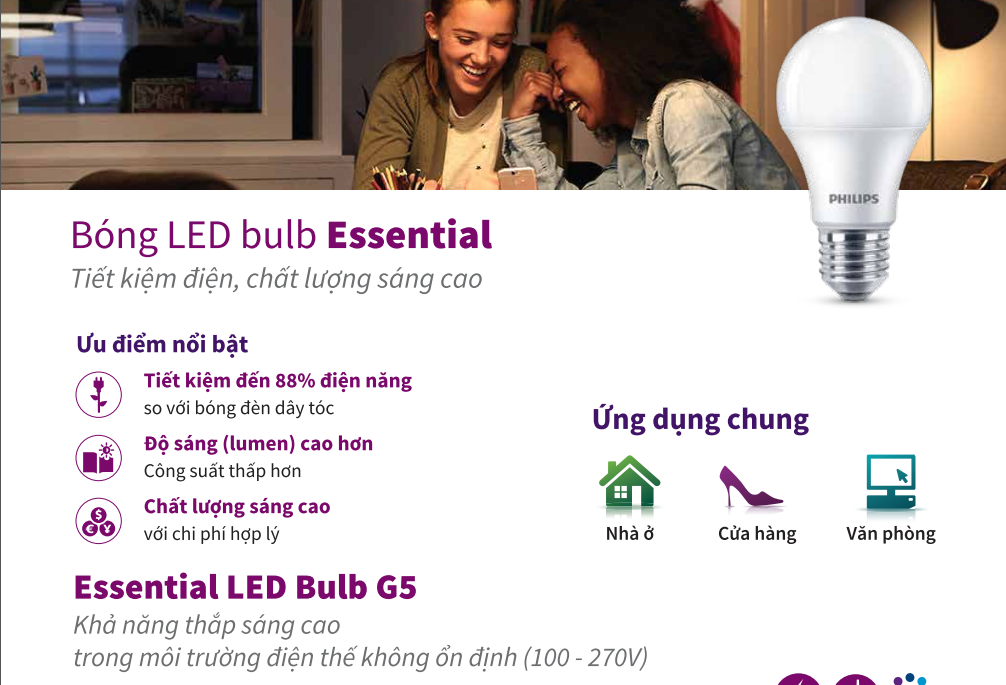 Bóng Philips LED bulb Essential E27 (5W,7W,9W,11W,13W) - E27 (3000K/6500K)