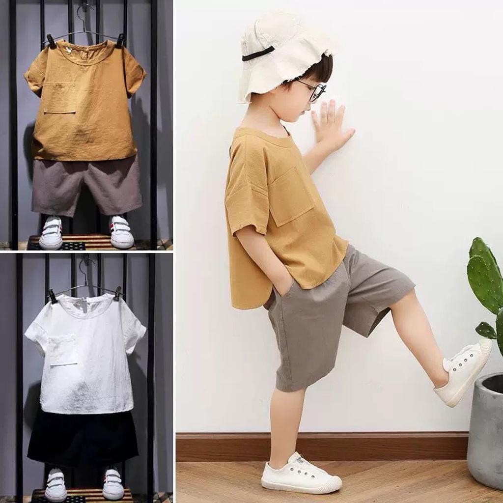 Bộ Cộc Tay Bé Trai, Bộ Đồ Bé Trai Vải Đũi Có Túi Ngực Cho Trẻ Mặc Đi Chơi Từ 6-28kg - ROSY KIDS