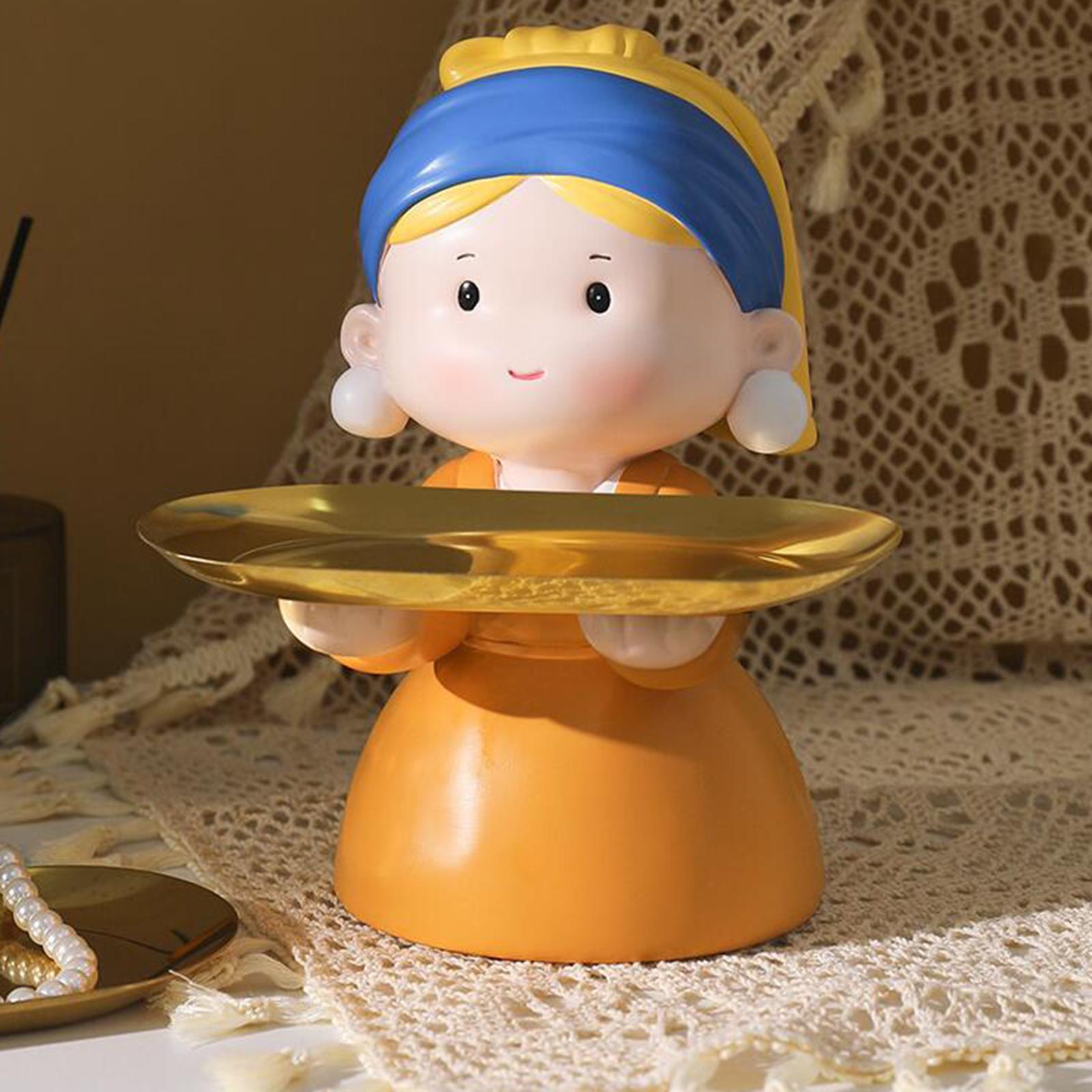 Nordic Girl Figurine Statue Fruit Serving Plate Cosmetic Vanity Tray