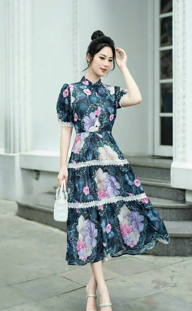 ĐẦM XÒE LỤA HỌA TIẾT SIÊU ĐẸP
