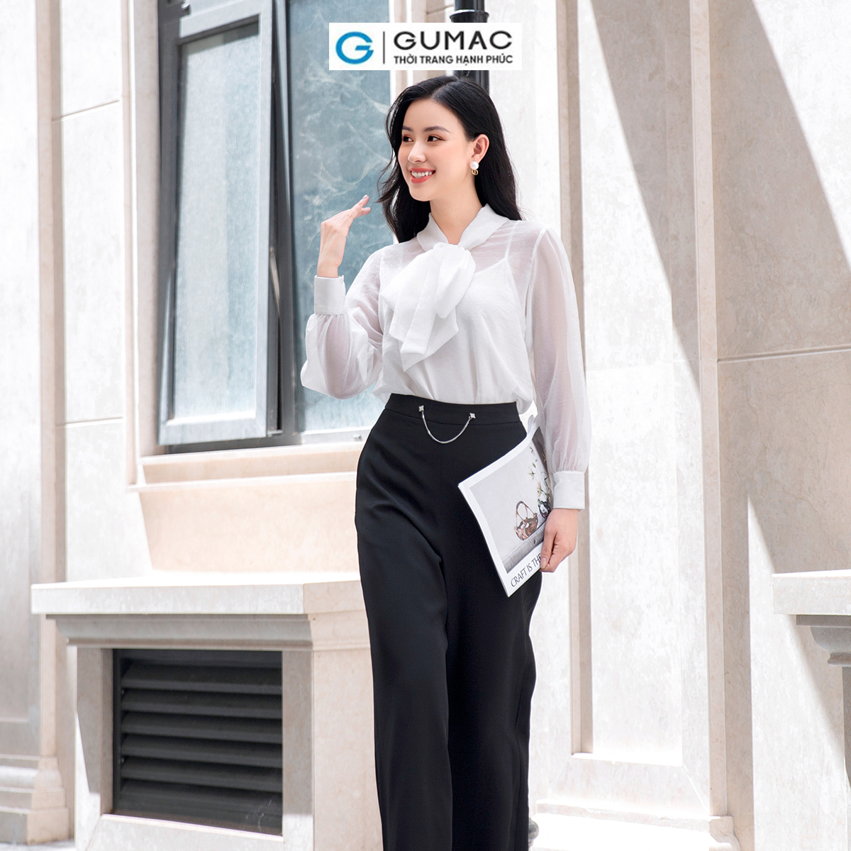 Quần tây nữ ống rộng phối dây công sở thanh lịch tôn dáng thời trang GUMAC QD09012