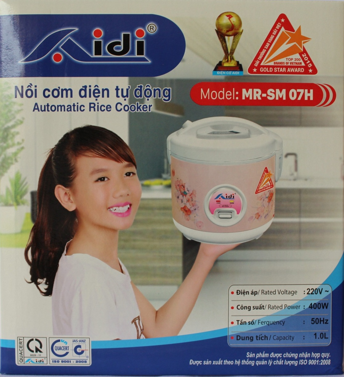 Nồi Cơm Điện Tự Động Nắp Gài Aidi MR-SM 07H (1 lít) - Màu Ngẫu Nhiên - Hàng Chính Hãng