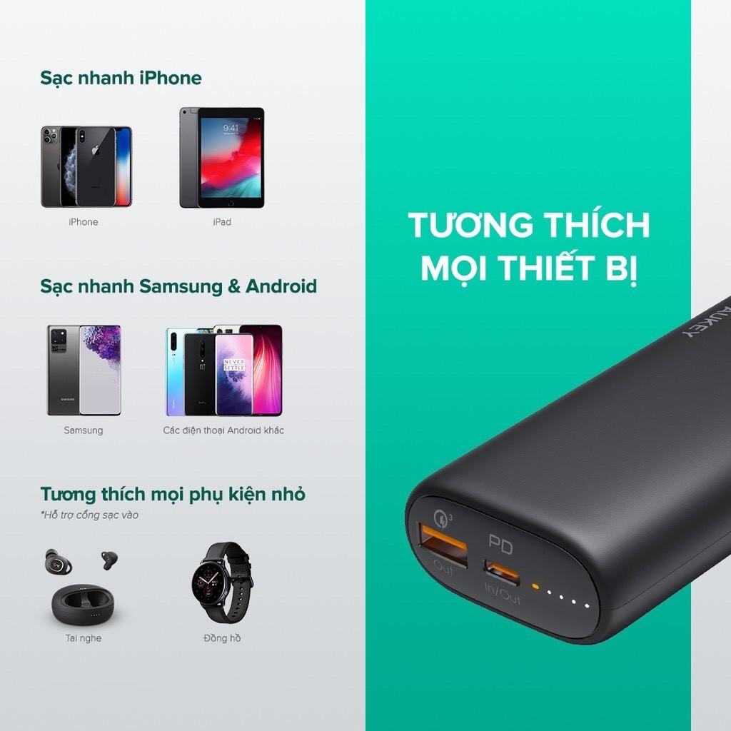 Sạc Dự Phòng Aukey PB-Y36 10.000 mAh Lõi Pin Tesla Bền X7 Lần, Sạc Nhanh QC 3.0 Và PD 18W, Tích Hợp Đèn Báo - Hàng Chính Hãng