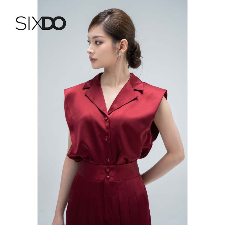 Áo lụa sát nách cổ sơ mi nữ SIXDO