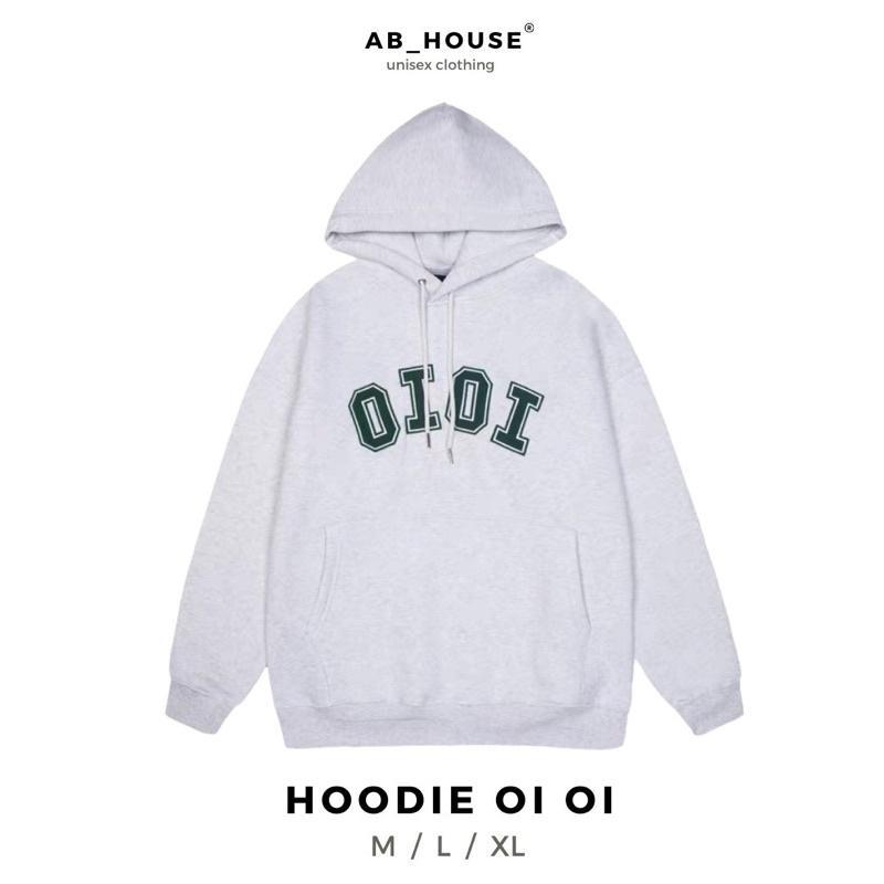 Áo Hoodie OI OI Xám Trắng Unisex Nam Nữ (Có Sẵn