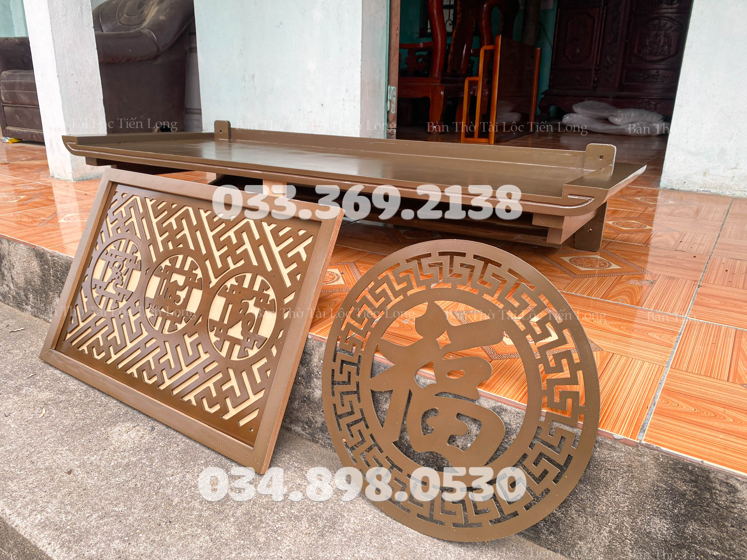 Bàn thờ treo gỗ sồi 69cm full bộ 3 món