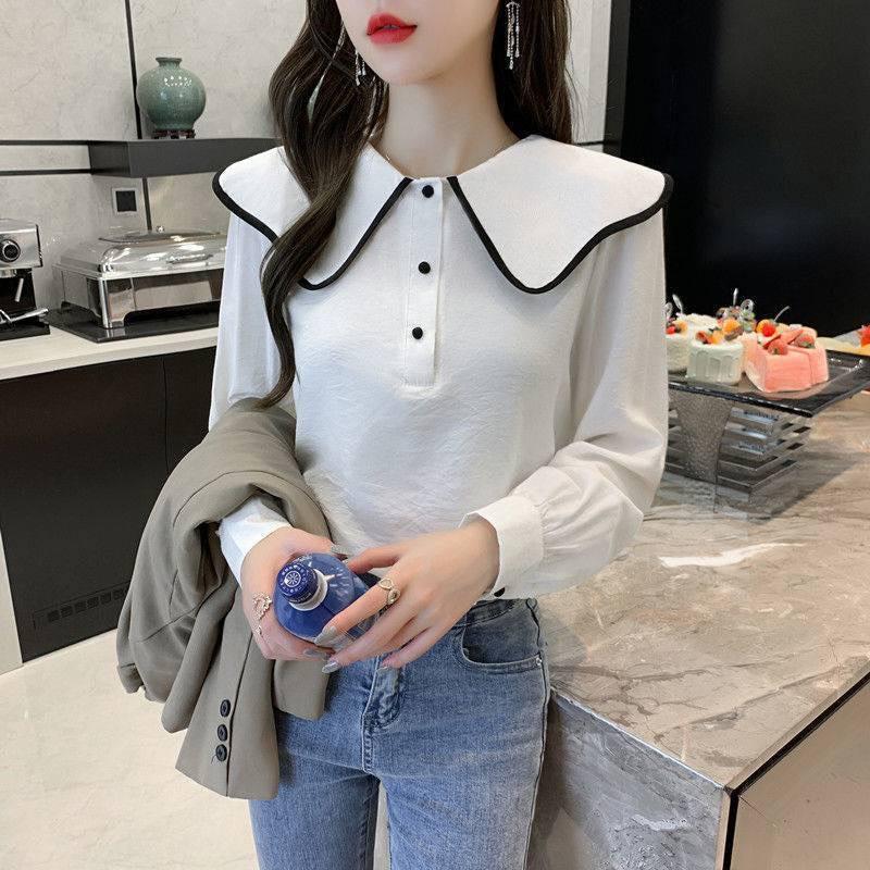 Hàng Quảng Châu45-70KG Áo sơ mi nữ áo kiểu tơ lụa pha cotton nude tay dài cổ bèo sơ mi dự tiệc công sở bigsize