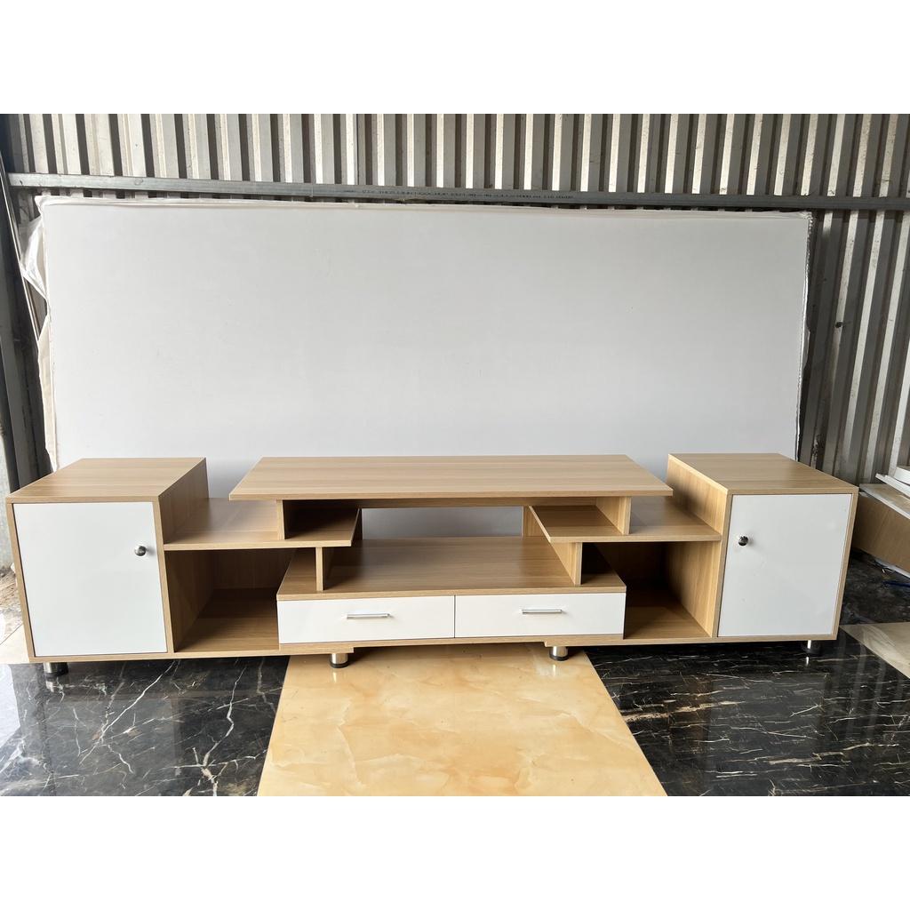 Kệ tivi thông minh kéo ra 2 đầu tăng giảm kích thước, dài 1,6m kéo ra được 2,3m, loại 2 ngăn kéo 2 cánh thớt tivi phẳng