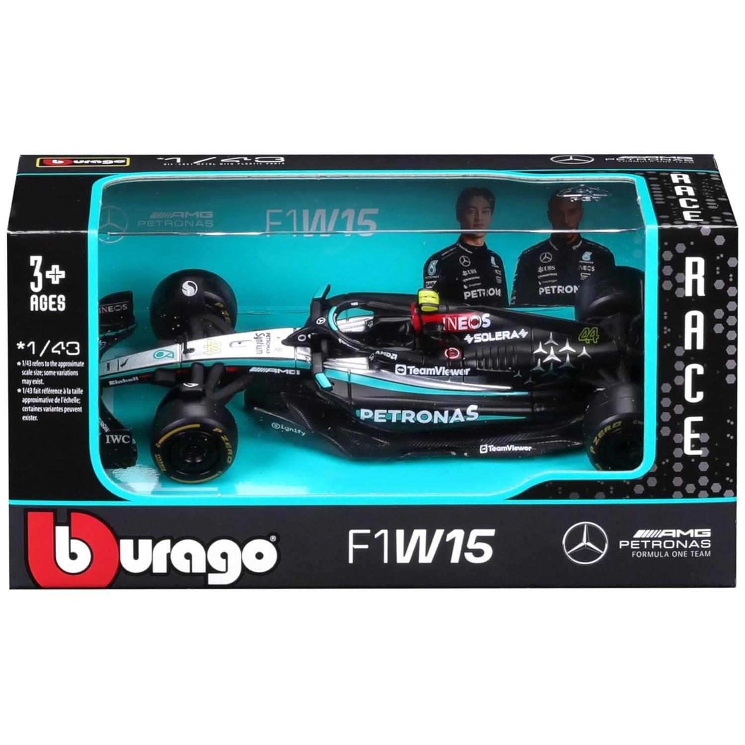 Đồ Chơi Mô Hình Xe Đua F1 Mercedes-AMG - Petronas F1 W15 Team 2024 Tỉ lệ 1:43 - Bburago 44/18-38208