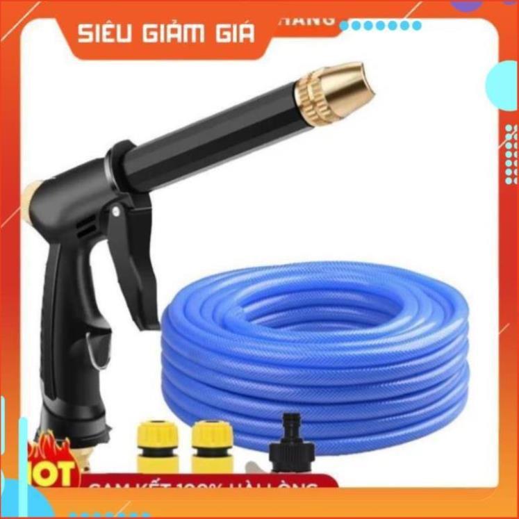 Bộ dây và vòi xịt rửa xe tưới cây tăng áp,vòi xịt rửa,vòi tưới cây 810-2576 (dây xanh- cút nối đen)