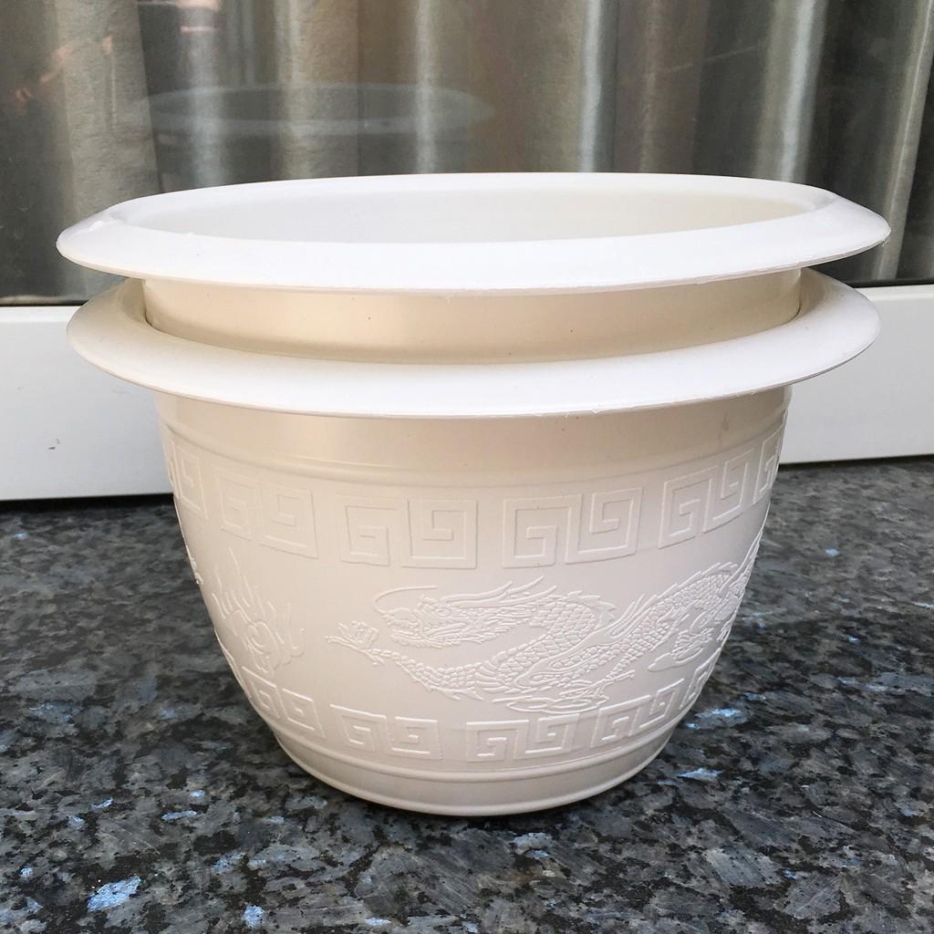 Combo 2 chậu trồng hoa tròn truyền thống đường kính 27cm Trắng-Đồ Gia Dụng Tại HCM