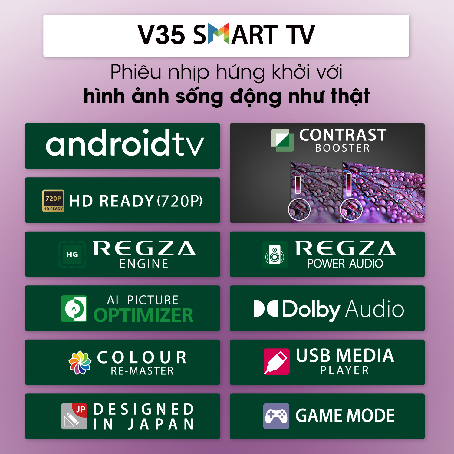 Android Tivi TOSHIBA 32 inch 32V35KP, Smart TV màn hình LED HD - Loa 20W - Hàng Chính Hãng
