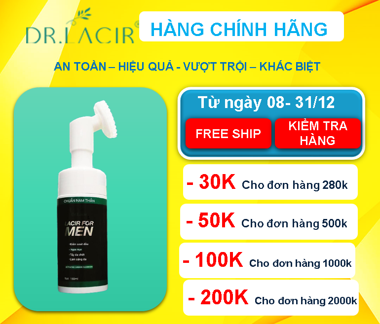 ] - Tẩy Da Chết, Làm Trắng, Dưỡng Ẩm, Kem Cạo Râu, Sạch Nhờn, Kiềm Dầu, Chống Lão Hoá - Lacir For Men Than Hoạt Tính - Hàng Chính Hãng Hàn Quốc Dr. Lacir