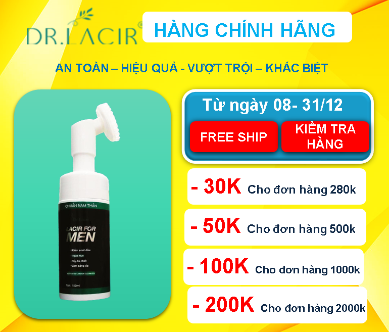 [[ 7 Trong 1 - Sữa Rửa Mặt Nam ]] - Tẩy Da Chết, Làm Trắng, Dưỡng Ẩm, Kem Cạo Râu, Sạch Nhờn, Kiềm Dầu, Chống Lão Hoá - Lacir For Men Than Hoạt Tính - Hàng Chính Hãng Hàn Quốc Dr. Lacir