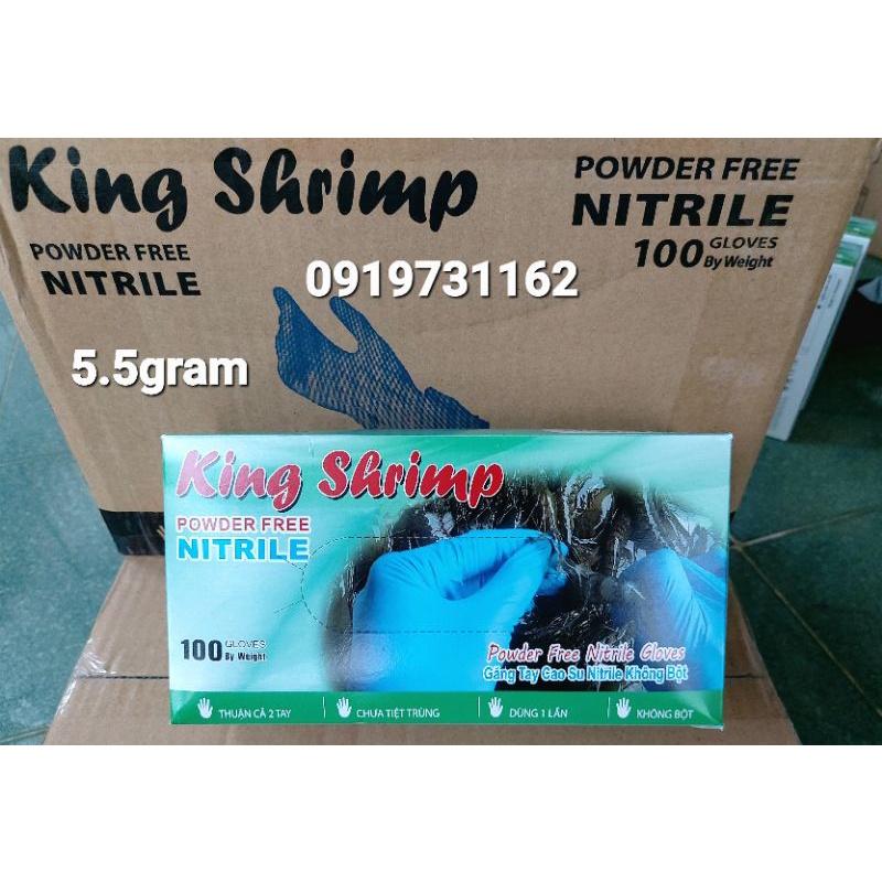 [ Hàng Chính Hãng- Miễn Ship ] Găng Tay Nitrile Xanh Dày Không Bột. Găng Kingshrimp 5.5gram. Găng Tay Chế Biến Thủy Sản